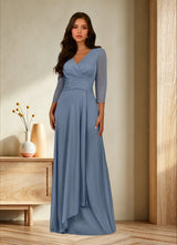 Augday Annetta A-Line V-Neck Pleated Mesh Dress