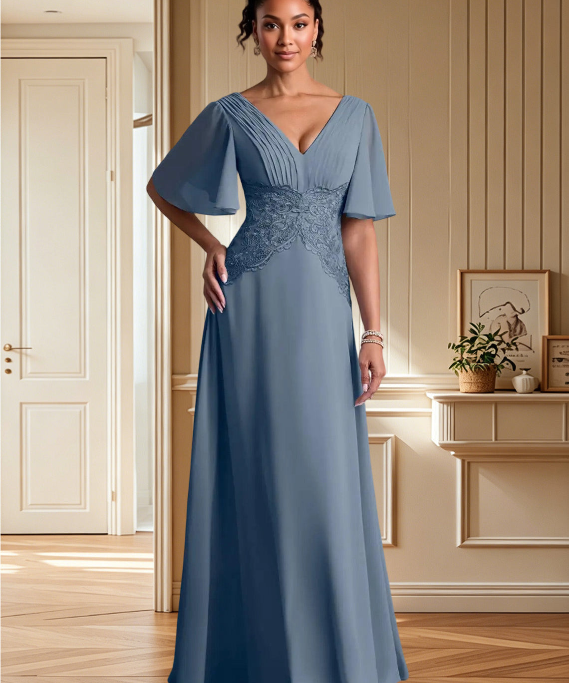 Augday Milliat A-Line Lace Chiffon Dress