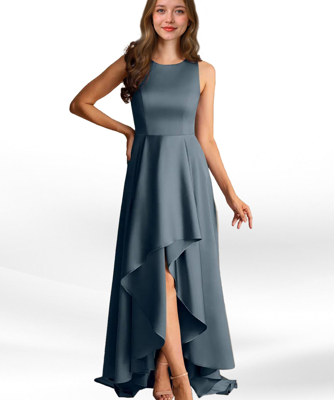 Augday Niles A-Line Trains Stretch Satin Dress
