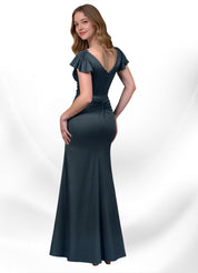 Augday Roya Mermaid V-Neck Pleated Stretch Satin