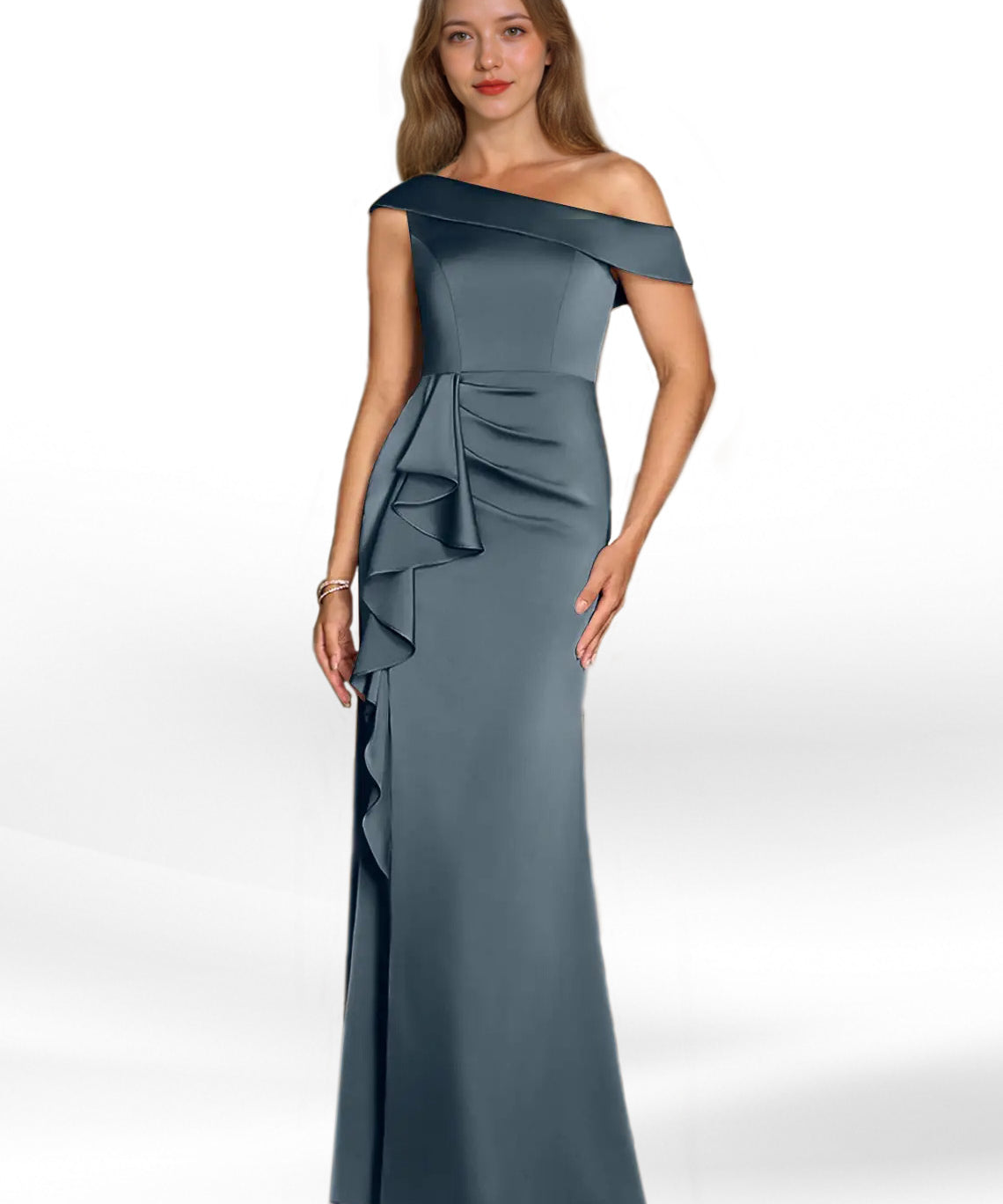 Augday Hamptons A-Line Pleated Stretch Satin Dress
