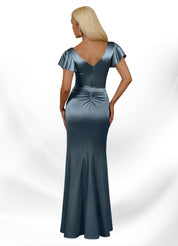 Augday Roya Mermaid V-Neck Pleated Stretch Satin