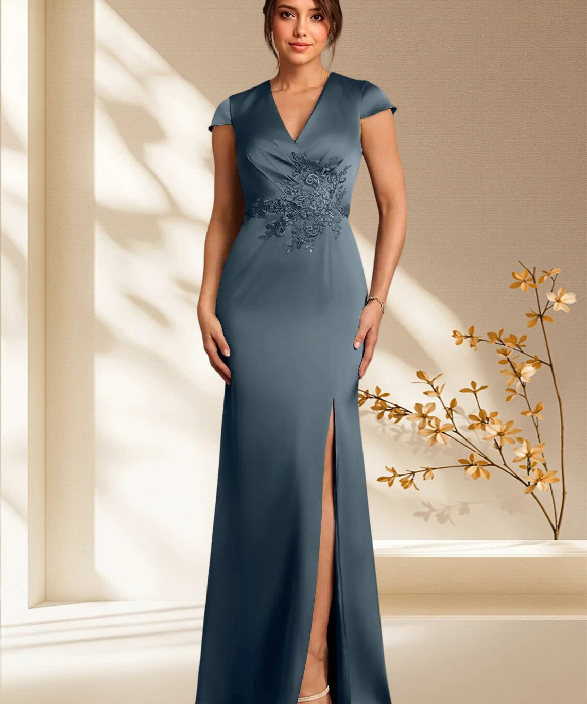 Augday Rilda Sheath Lace Stretch Satin Dress