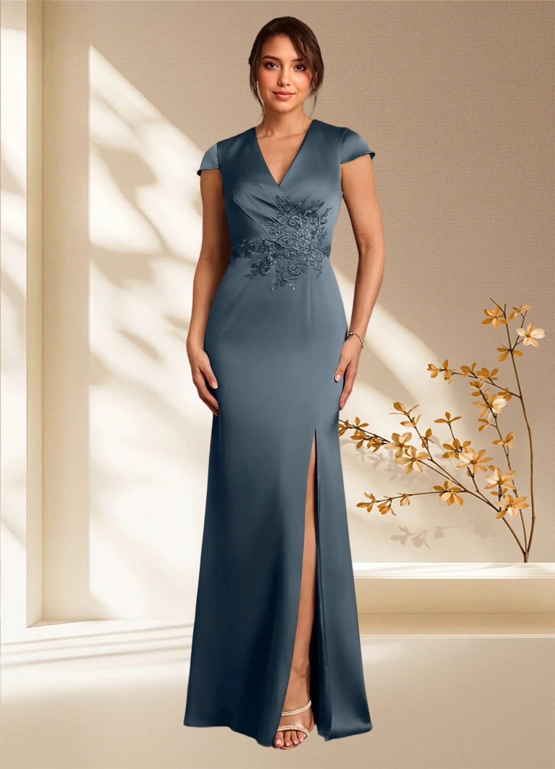 Augday Rilda Sheath Lace Stretch Satin Dress