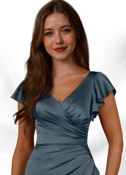 Augday Roya Mermaid V-Neck Pleated Stretch Satin