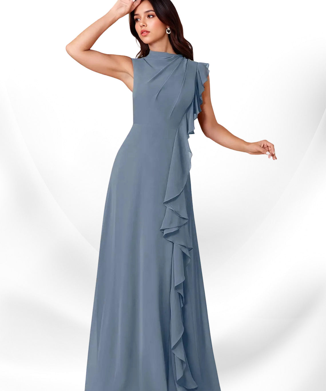 Augday Narine A-Line High Neckline Pleated Chiffon Dress