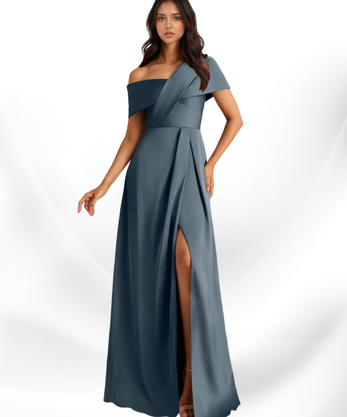 Augday Milton A-Line Pleated Stretch Satin Dress