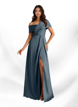 Augday Milton A-Line Pleated Stretch Satin Dress