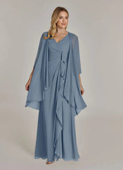 Augday Manuella A-Line V-Neck Pleated Chiffon Dress