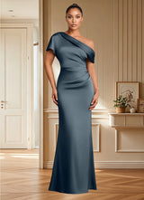 Augday Rutha Sheath One Shoulder Stretch Satin Dress