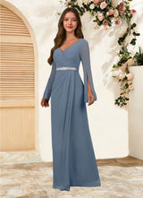 Augday Belinda A-Line V-Neck Pleated Chiffon Dress