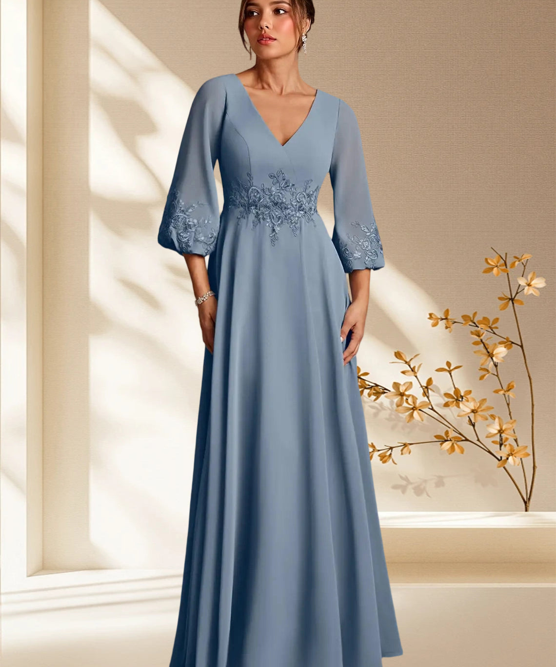 Augday Yorba A-Line Lace Chiffon Dress