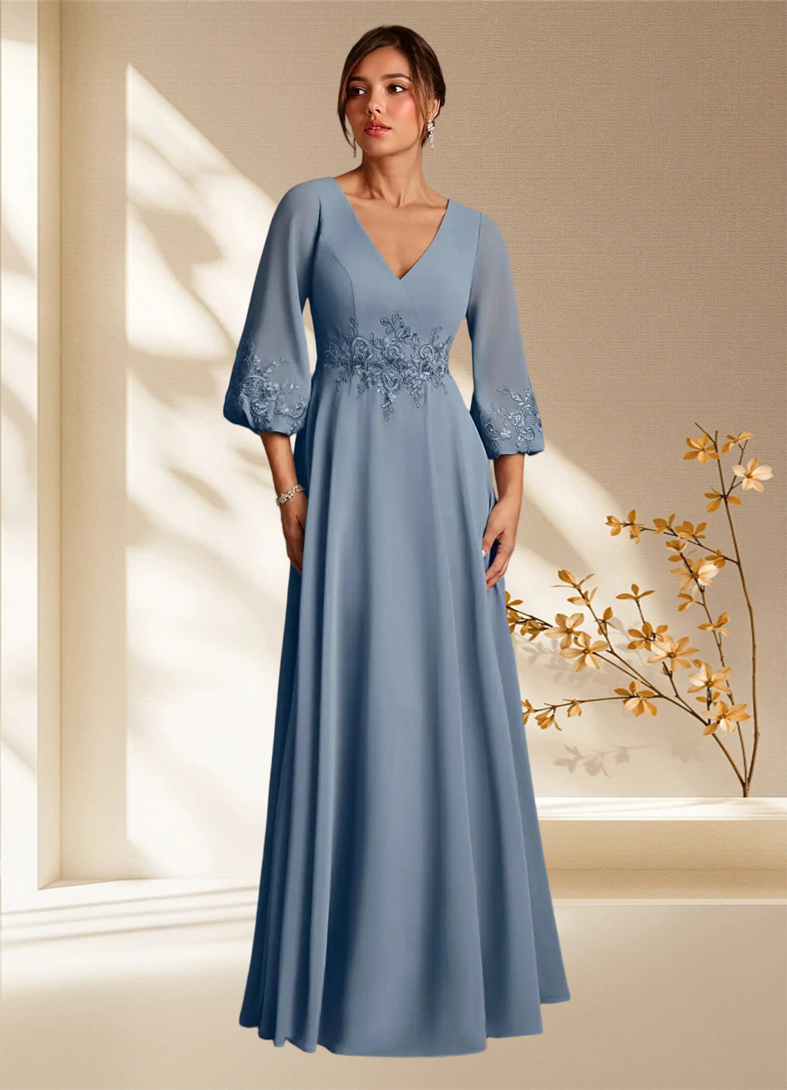 Augday Yorba A-Line Lace Chiffon Dress