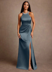 Augday Lawrence A-Line Pleated Stretch Satin Dress