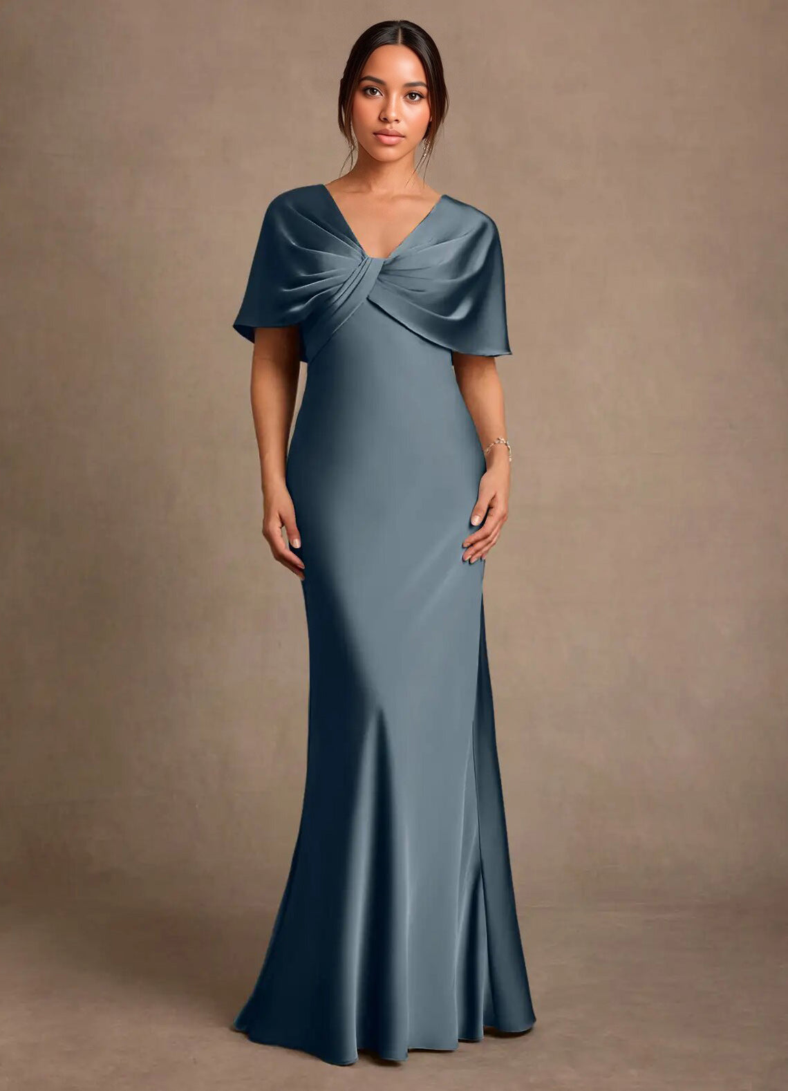 Augday Dosia Sheath Pleated Stretch Satin Dress