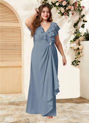 Augday Snapdragon A-Line V-Neck Ruched Chiffon Dress