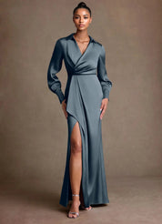 Augday Jacinta Sheath Pleated Stretch Satin Dress