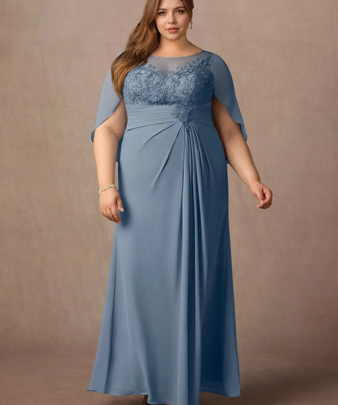 Augday Hera Mother of the Bride Dresses A-Line Lace Capelet Chiffon Dress Plus Size