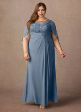 Augday Hera Mother of the Bride Dresses A-Line Lace Capelet Chiffon Dress Plus Size