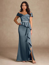 Augday Mermaid Off the Shoulder Stretch Satin Dress
