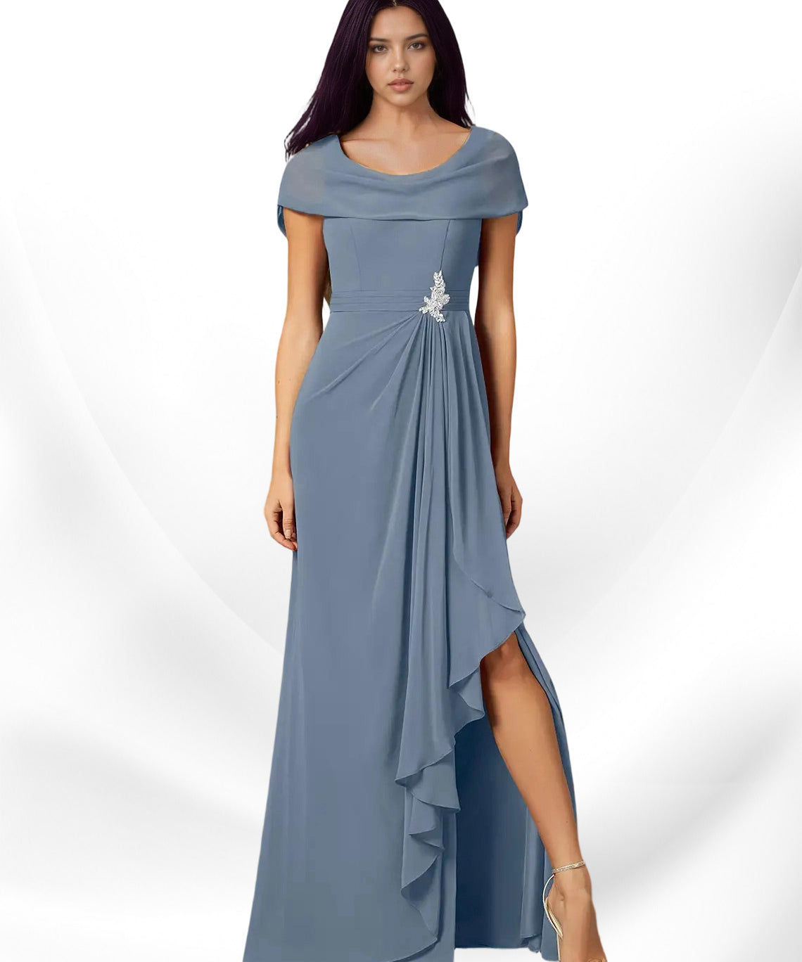 Augday Mary A-Line Side Slit Chiffon Dress