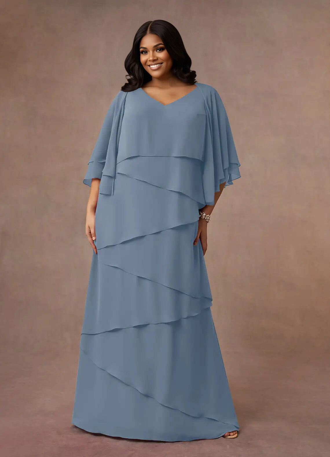 Augday OHara A-Line V-Neck Chiffon Dress Plus Size