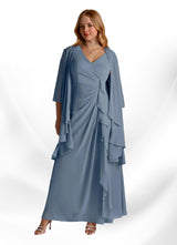 Augday Manuella A-Line V-Neck Pleated Chiffon Dress