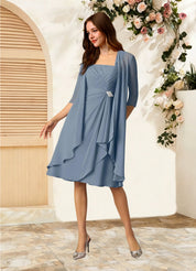 Augday Olivia A-Line Square Neckline Pleated Chiffon Dress