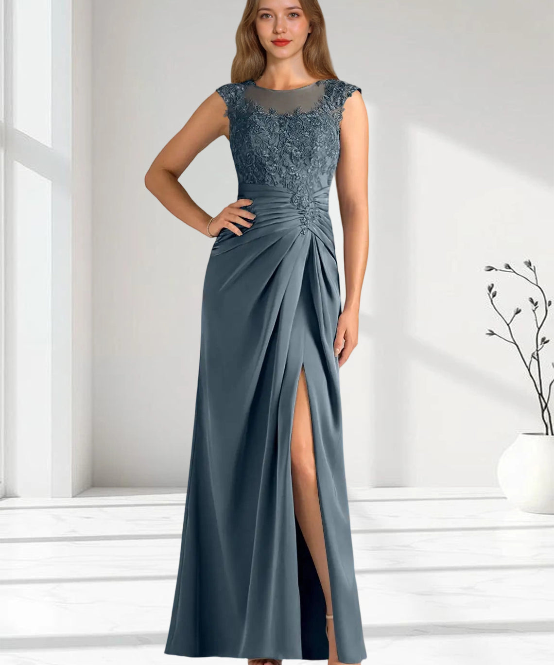 Augday Santa Barbara Sheath Pleated Stretch Satin Dress