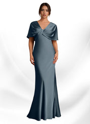 Augday Dosia Sheath Pleated Stretch Satin Dress
