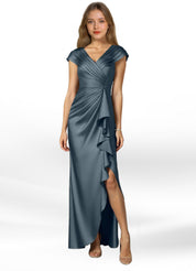 Augday Anderson A-Line Pleated Stretch Satin Dress