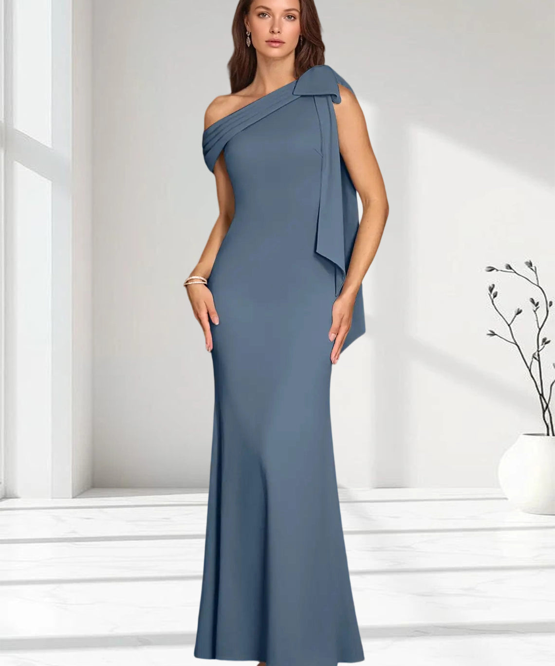 Augday Myers Mermaid Pleated Stretch Crepe Dress