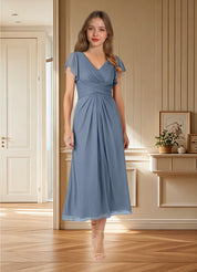 Augday Vera A-Line V-Neck Pleated Mesh Dress