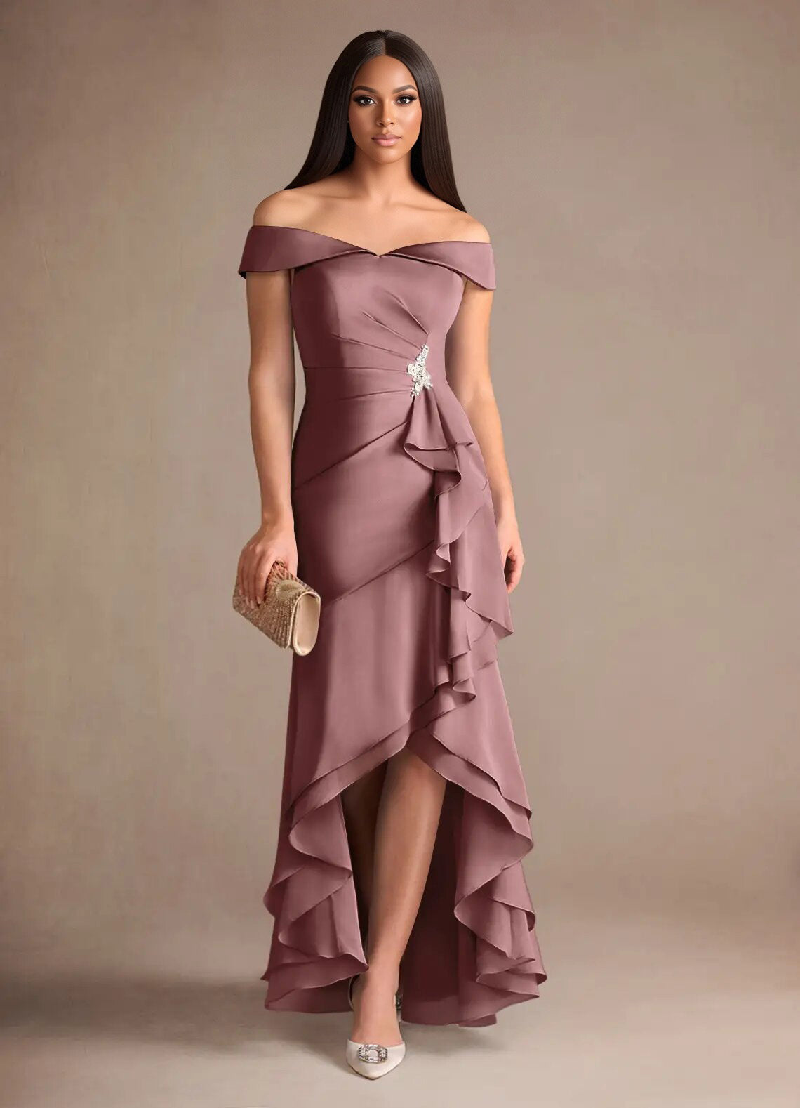 Augday Billings Mermaid Off the Shoulder Stretch Satin Dress