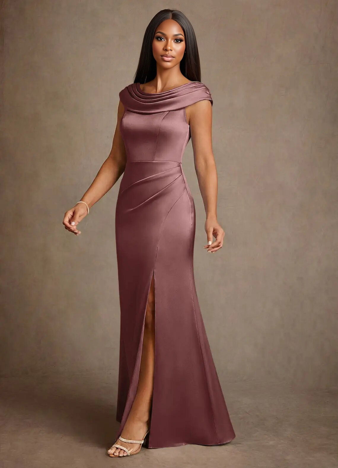 Augday Irvine A-Line Pleated Stretch Satin Dress