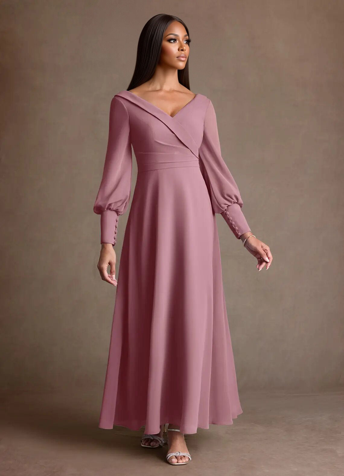 Augday Paterson A-Line Pleated Chiffon Dress
