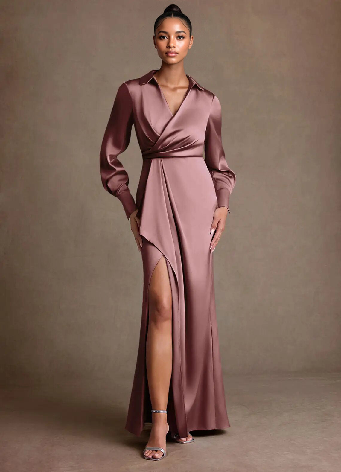 Augday Jacinta Sheath Pleated Stretch Satin Dress