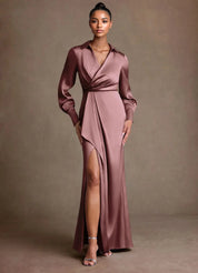 Augday Jacinta Sheath Pleated Stretch Satin Dress