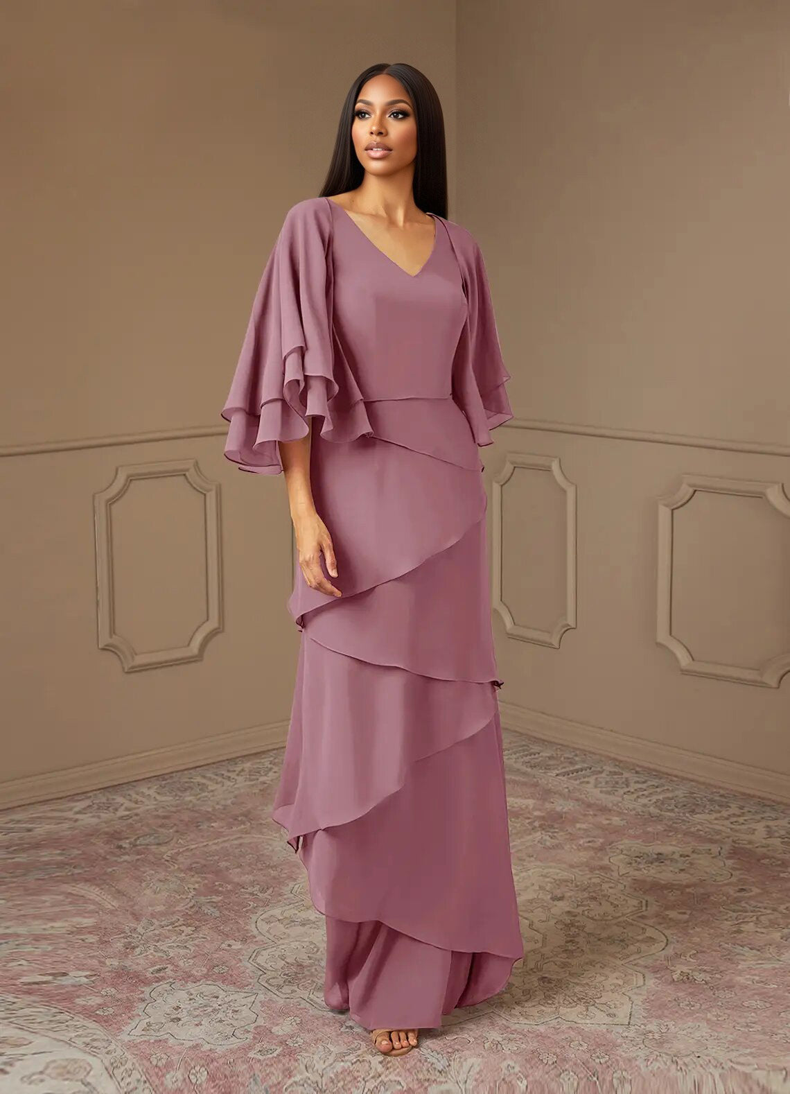 Augday OHara A-Line V-Neck Chiffon Dress