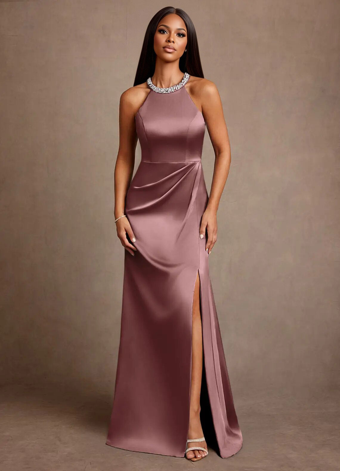 Augday Lawrence A-Line Pleated Stretch Satin Dress