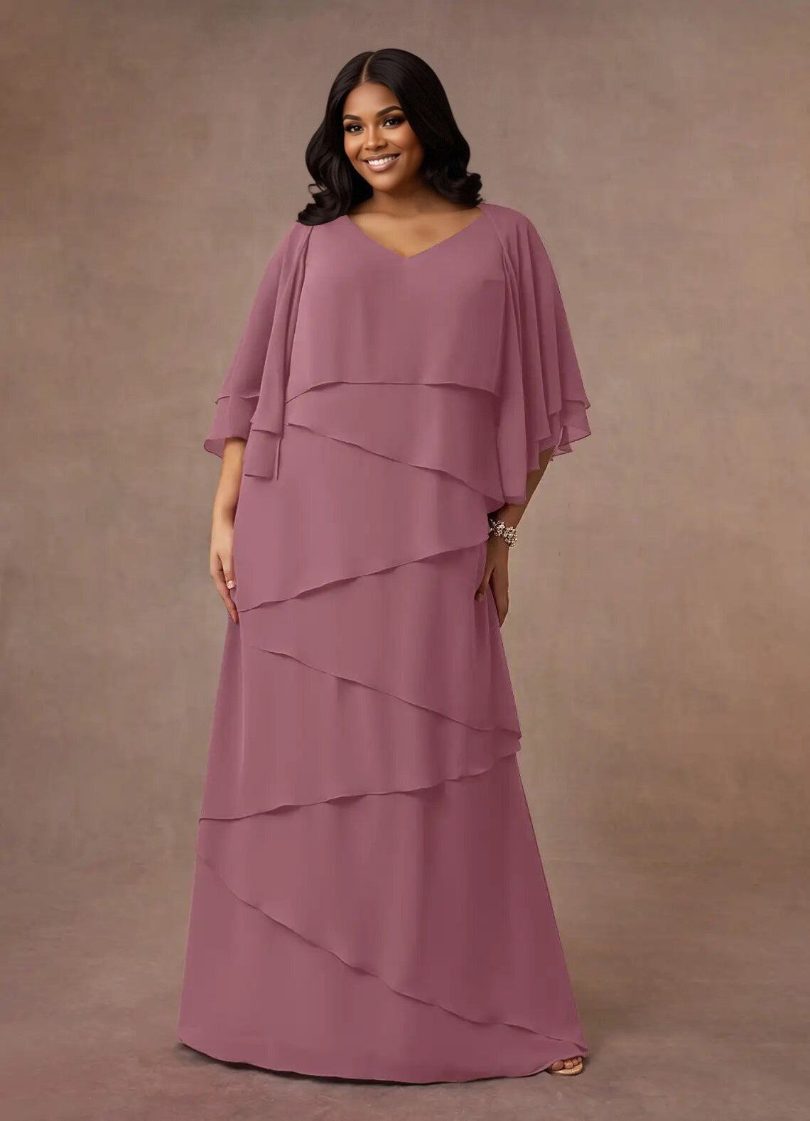 Augday OHara A-Line V-Neck Chiffon Dress Plus Size