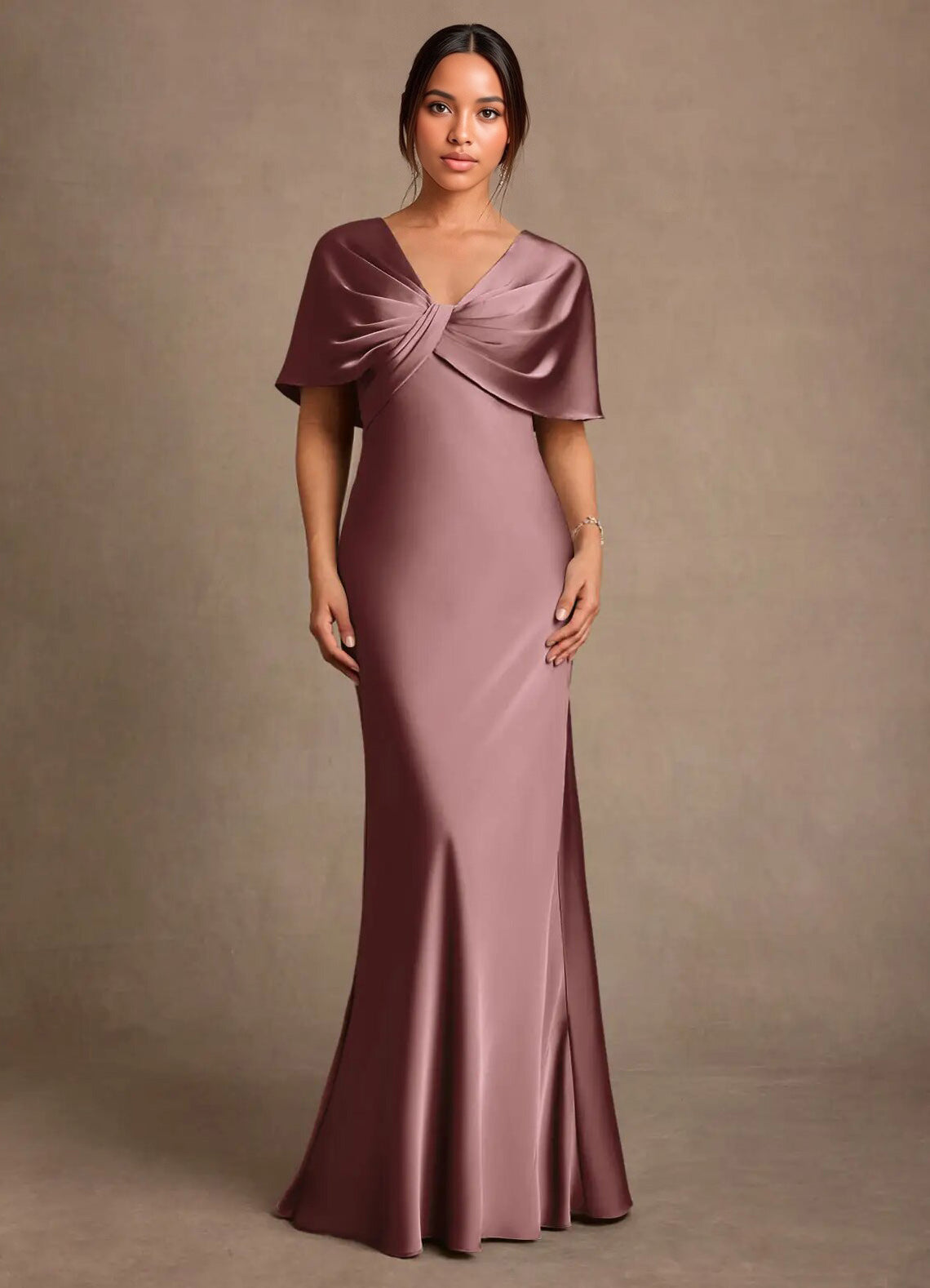 Augday Dosia Sheath Pleated Stretch Satin Dress
