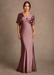 Augday Dosia Sheath Pleated Stretch Satin Dress