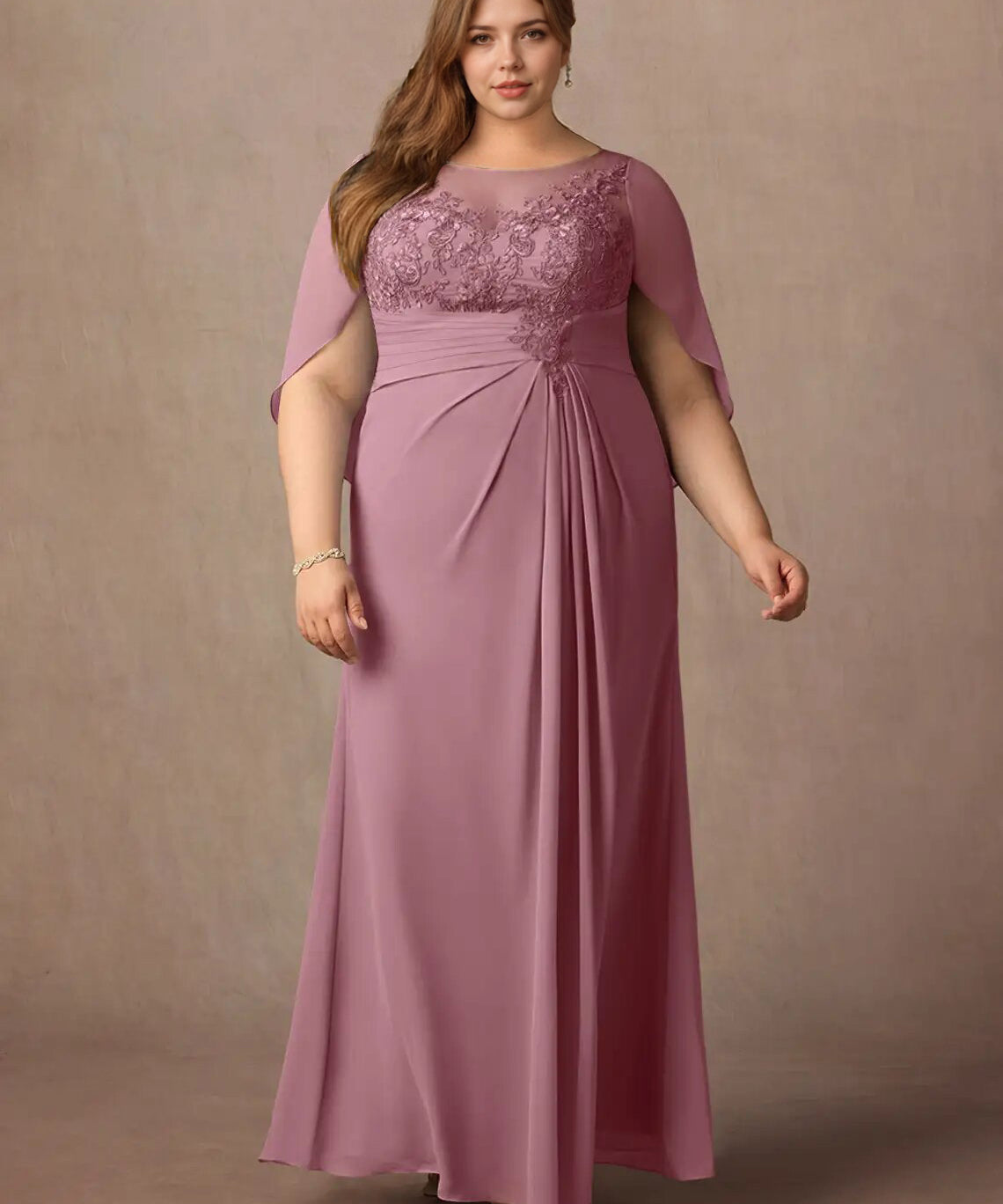Augday Hera Mother of the Bride Dresses A-Line Lace Capelet Chiffon Dress Plus Size