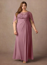 Augday Hera Mother of the Bride Dresses A-Line Lace Capelet Chiffon Dress Plus Size