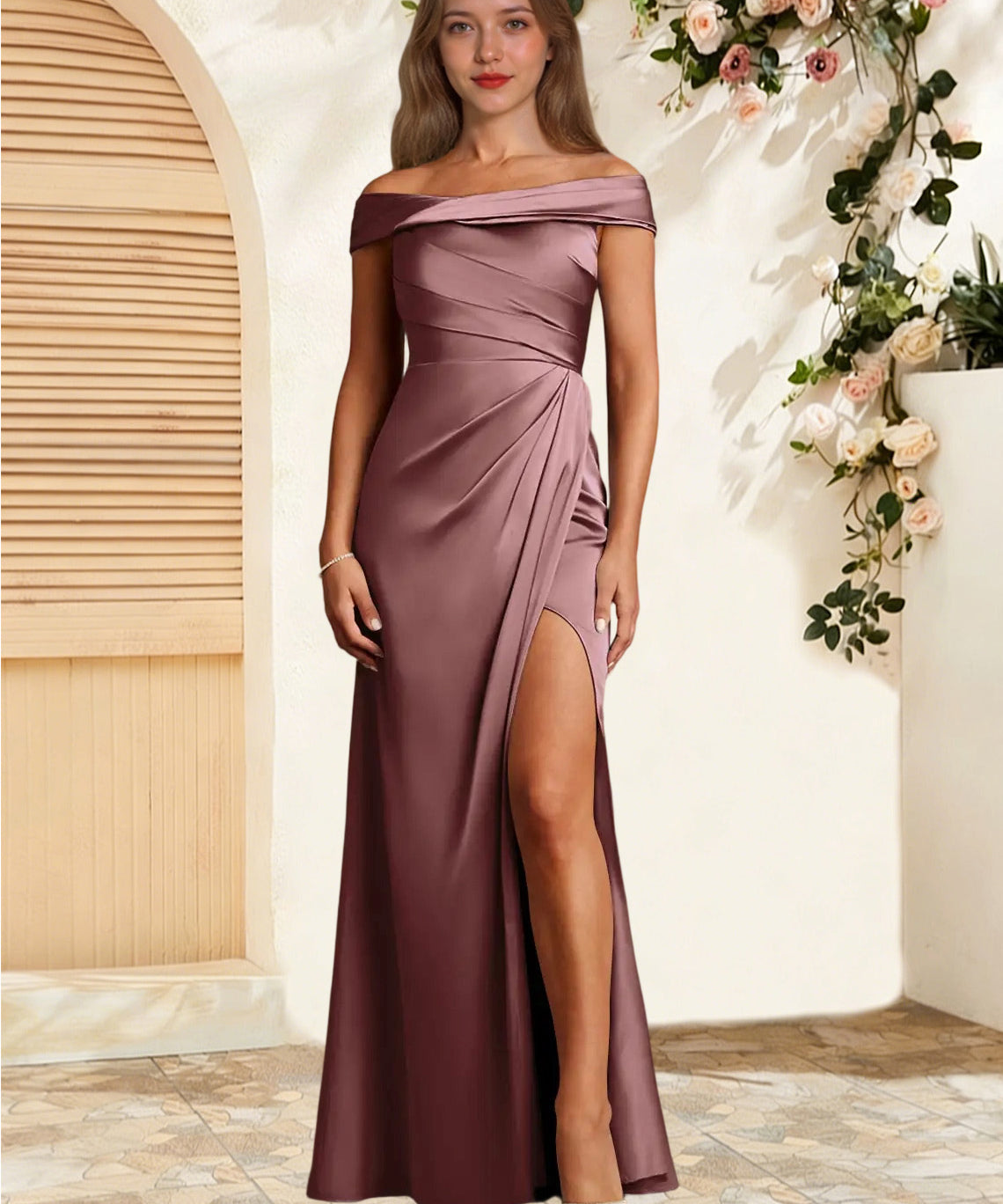 Augday Bedford Sheath Pleated Stretch Satin Dress