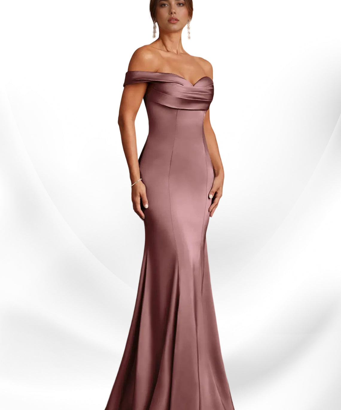 Augday  Mermaid Off the Shoulder Stretch Satin Dress