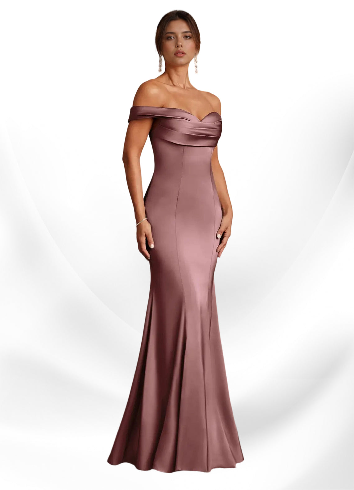 Augday  Mermaid Off the Shoulder Stretch Satin Dress