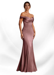 Augday  Mermaid Off the Shoulder Stretch Satin Dress