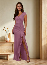 Augday Roya Mermaid V-Neck Pleated Mesh Dress